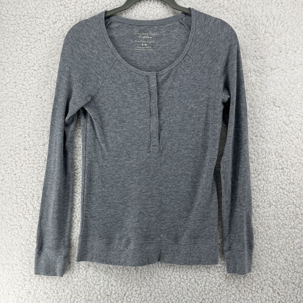 American Eagle Outfitters Y2K 2012 Women's Feather Light Henley Gray Glitter